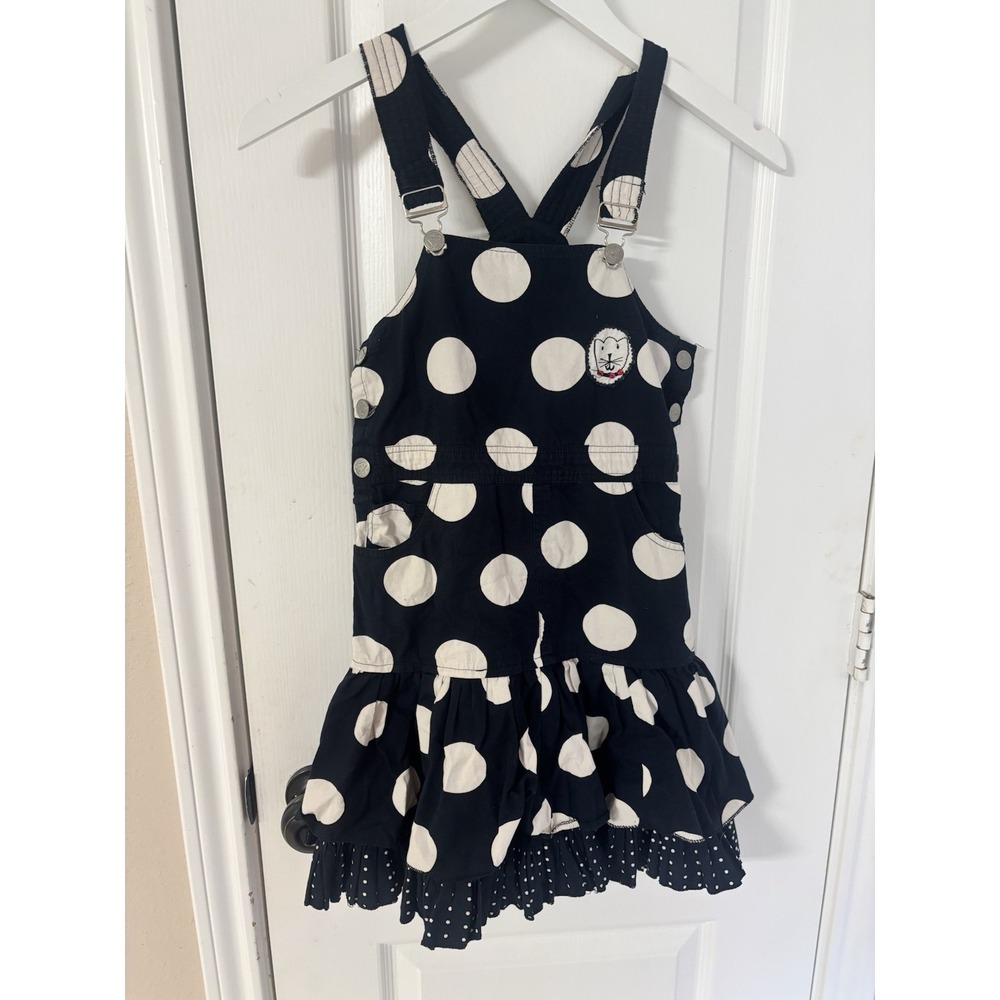 Mim Pi Girls Polka Dot Jumper Dress Size 8 128 Black White 100% Cotton Embroider